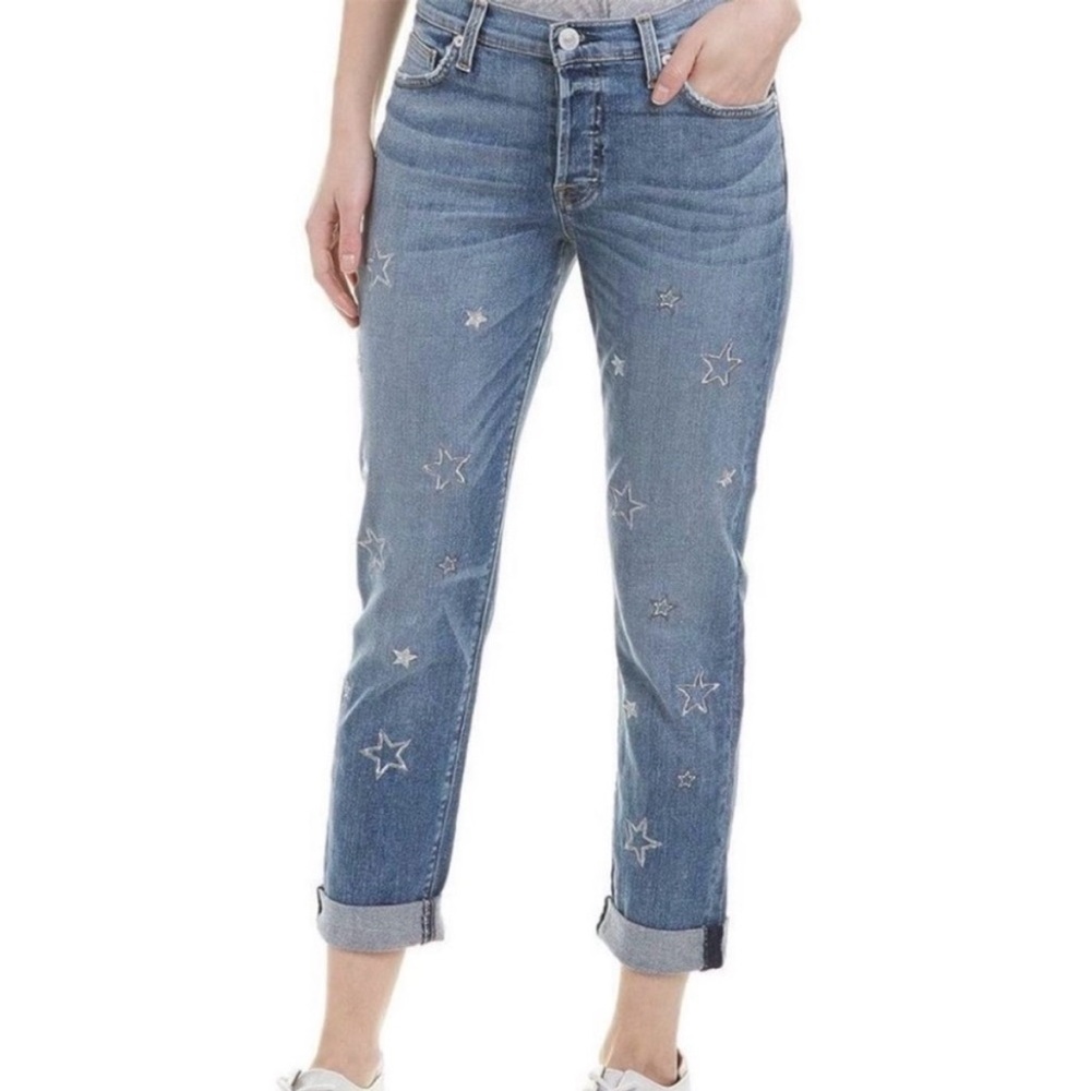 Hudson Riley Crop Straight Women’s Blue Star Embroidered Jeans Size 27 & 28